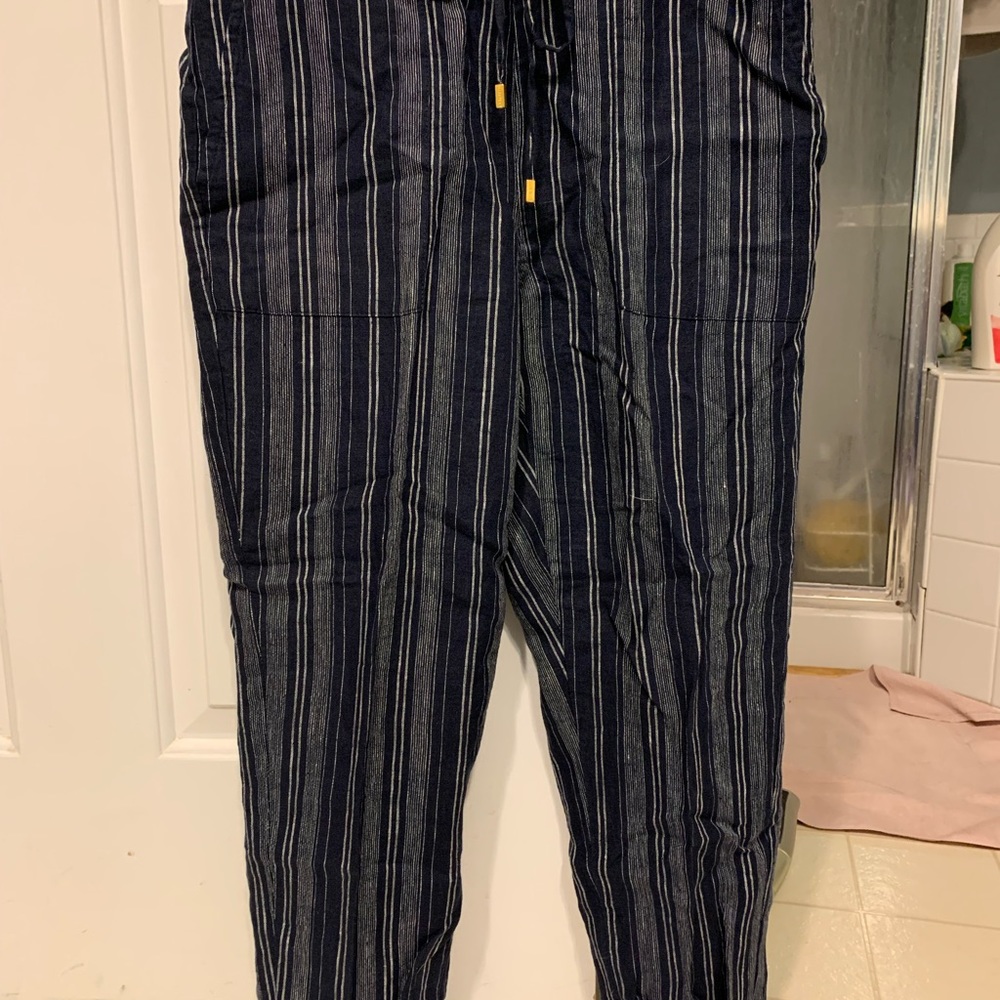 Ellen Tracey drawstring pants - Navy/White stripe. Small